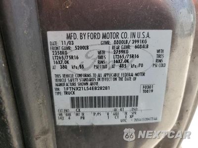Zdjęcie 14 z 14 samochodu: 2004 FORD F-250 VIN:1FTNX21L54EB28281 - miniatura