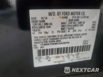Zdjęcie 12 z 15 samochodu: 2019 FORD EXPLORER XLT VIN:1FM5K7D89KGA28250 - miniatura