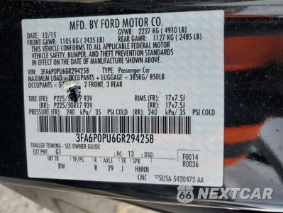 Zdjęcie 13 z 13 samochodu: 2016 FORD FUSION SE PHEV VIN:3FA6P0PU6GR294258 - miniatura