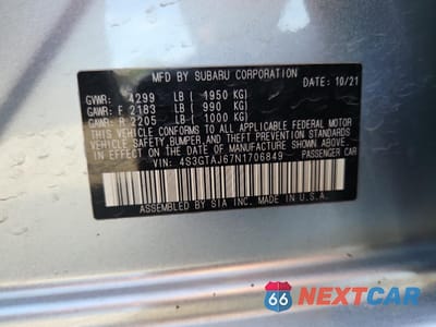 Zdjęcie 12 z 13 samochodu: 2022 SUBARU IMPREZA SPORT VIN:4S3GTAJ67N1706849 - miniatura