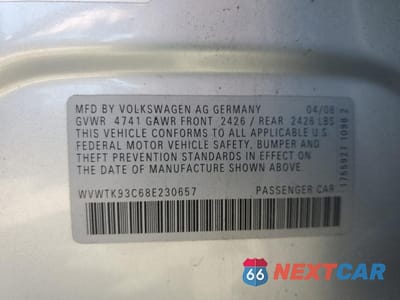 Zdjęcie 12 z 12 samochodu: 2008 VOLKSWAGEN PASSAT WAGON LUX VIN:WVWTK93C68E230657 - miniatura