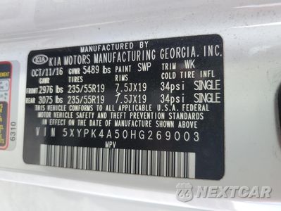 Zdjęcie 13 z 14 samochodu: 2017 KIA SORENTO SX VIN:5XYPK4A50HG269003 - miniatura