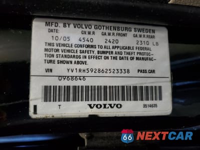 Zdjęcie 12 z 12 samochodu: 2006 VOLVO S60 2.5T VIN:YV1RH592862523338 - miniatura