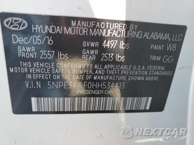 Zdjęcie 12 z 15 samochodu: 2017 HYUNDAI SONATA SPORT VIN:5NPE34AF0HH534413 - miniatura
