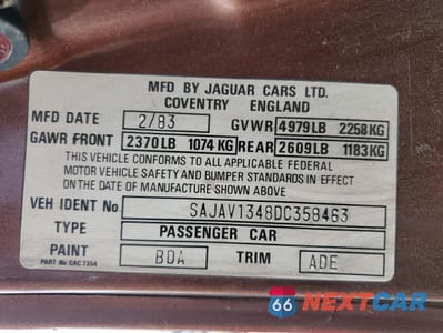 Zdjęcie 12 z 12 samochodu: 1983 JAGUAR XJ6 VIN:SAJAV1348DC354846 - miniatura