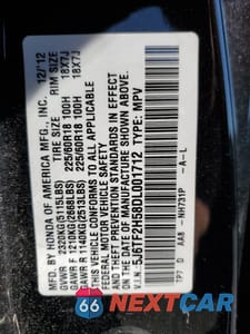 Zdjęcie 12 z 14 samochodu: 2013 HONDA CROSSTOUR EXL VIN:5J6TF2H58DL001712 - miniatura
