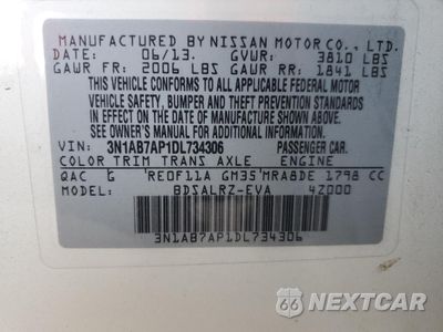 Zdjęcie 12 z 14 samochodu: 2013 NISSAN SENTRA S VIN:3N1AB7AP1DL734306 - miniatura