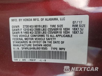 Zdjęcie 14 z 17 samochodu: 2018 HONDA ODYSSEY TOURING VIN:5FNRL6H86JB019585 - miniatura