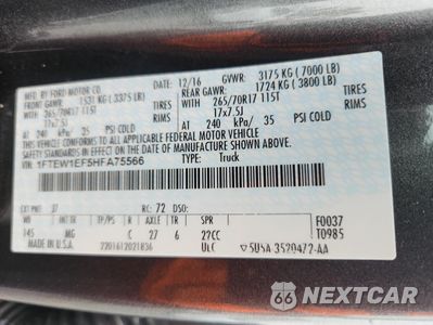Zdjęcie 12 z 12 samochodu: 2017 FORD F150 SUPERCREW VIN:1FTEW1EF5HFA75566 - miniatura