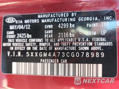 Zdjęcie 12 z 12 samochodu: 2012 KIA OPTIMA LX VIN:5XXGM4A73CG078989 - miniatura