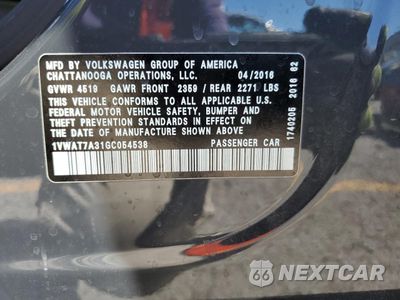 Zdjęcie 12 z 13 samochodu: 2016 VOLKSWAGEN PASSAT S VIN:1VWAT7A31GC054538 - miniatura