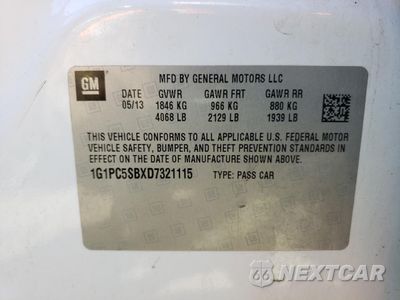 Zdjęcie 12 z 12 samochodu: 2013 CHEVROLET CRUZE LT VIN:1G1PC5SBXD7321115 - miniatura