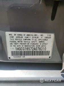 Zdjęcie 12 z 12 samochodu: 2002 HONDA ACCORD EX VIN:1HGCG16572A078310 - miniatura