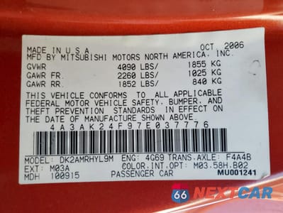 Zdjęcie 12 z 12 samochodu: 2007 MITSUBISHI ECLIPSE GS VIN:4A3AK24F97E037776 - miniatura