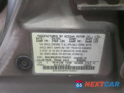 Zdjęcie 12 z 12 samochodu: 2004 NISSAN SENTRA 1.8 VIN:3N1CB51D54L915217 - miniatura