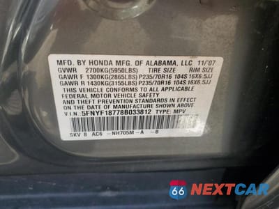 Zdjęcie 13 z 13 samochodu: 2008 HONDA PILOT EXL VIN:5FNYF18778B033812 - miniatura