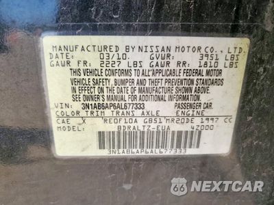 Zdjęcie 12 z 12 samochodu: 2010 NISSAN SENTRA 2.0 VIN:3N1AB6AP6AL677333 - miniatura