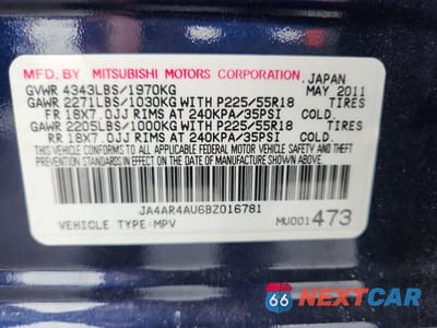 Zdjęcie 12 z 13 samochodu: 2011 MITSUBISHI OUTLANDER SPORT SE VIN:JA4AR4AU6BZ016781 - miniatura