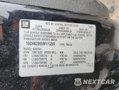 Zdjęcie 12 z 12 samochodu: 2008 CHEVROLET SILVERADO K2500 HEAVY DUTY VIN:1GCHK23658F119387 - miniatura
