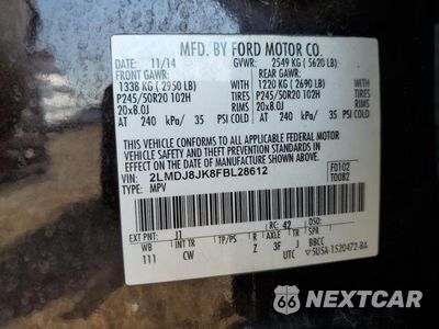 Zdjęcie 13 z 13 samochodu: 2015 LINCOLN MKX VIN:2LMDJ8JK8FBL28612 - miniatura