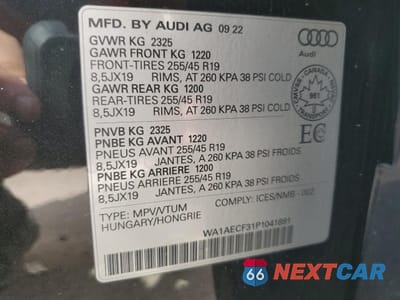 Zdjęcie 13 z 14 samochodu: 2023 AUDI Q3 KOMFORT 45 VIN:WA1AECF31P1041891 - miniatura