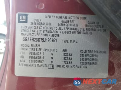 Zdjęcie 13 z 13 samochodu: 2009 BUICK ENCLAVE CXL VIN:5GAER23D79J196761 - miniatura