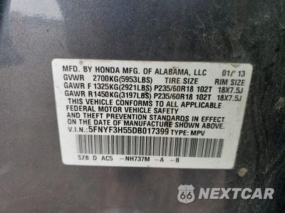 Zdjęcie 13 z 13 samochodu: 2013 HONDA PILOT EXL VIN:5FNYF3H55DB017399 - miniatura