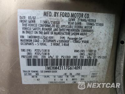 Zdjęcie 12 z 12 samochodu: 2007 MERCURY MONTEGO PREMIER VIN:1MEHM42117G614091 - miniatura