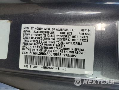 Zdjęcie 13 z 15 samochodu: 2014 HONDA ODYSSEY EXL VIN:5FNRL5H64EB079668 - miniatura