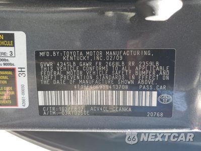 Zdjęcie 13 z 14 samochodu: 2009 TOYOTA CAMRY BASE VIN:4T1BE46K99U413708 - miniatura
