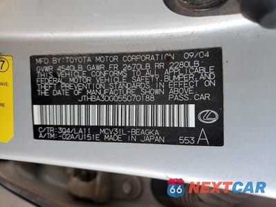 Zdjęcie 12 z 12 samochodu: 2005 LEXUS ES 330 VIN:JTHBA30G055070188 - miniatura