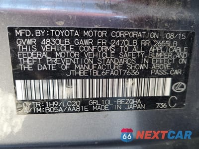 Zdjęcie 12 z 12 samochodu: 2015 LEXUS GS 350 VIN:JTHBE1BL6FA017636 - miniatura