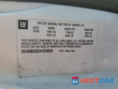 Zdjęcie 12 z 12 samochodu: 2004 BUICK REGAL LS VIN:2G4WB52K341224692 - miniatura