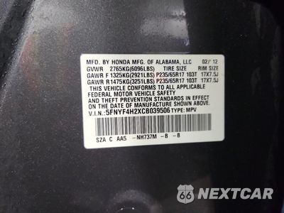 Zdjęcie 13 z 15 samochodu: 2012 HONDA PILOT LX VIN:5FNYF4H2XCB039506 - miniatura