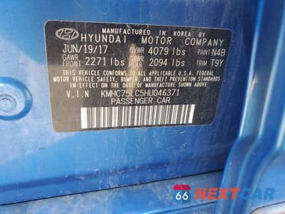 Zdjęcie 12 z 15 samochodu: 2017 HYUNDAI IONIQ SEL VIN:KMHC75LC5HU046371 - miniatura