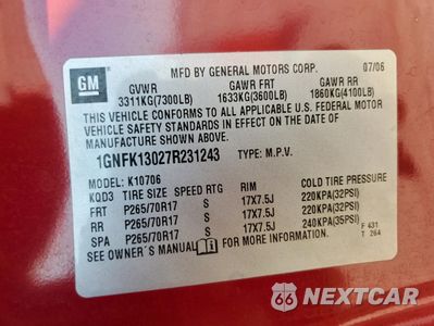 Zdjęcie 13 z 13 samochodu: 2007 CHEVROLET TAHOE K1500 VIN:1GNFK13027R231243 - miniatura
