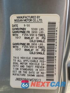 Zdjęcie 12 z 12 samochodu: 2001 NISSAN PATHFINDER LE VIN:JN8DR09Y91W576513 - miniatura