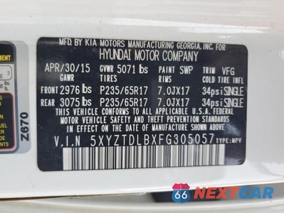 Zdjęcie 13 z 13 samochodu: 2015 HYUNDAI SANTA FE SPORT VIN:5XYZTDLBXFG305057 - miniatura