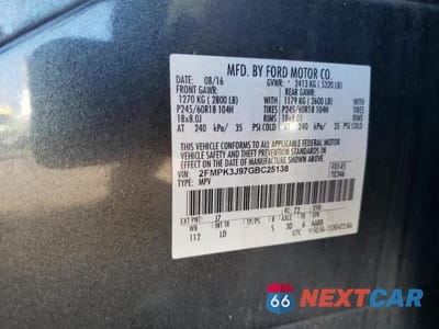Zdjęcie 13 z 13 samochodu: 2016 FORD EDGE SEL VIN:2FMPK3J97GBC25138 - miniatura