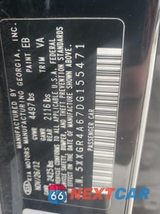 Zdjęcie 12 z 14 samochodu: 2013 KIA OPTIMA SX VIN:5XXGR4A67DG155471 - miniatura