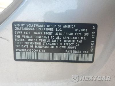 Zdjęcie 12 z 12 samochodu: 2012 VOLKSWAGEN PASSAT SE VIN:1VWBH7A33CC043718 - miniatura