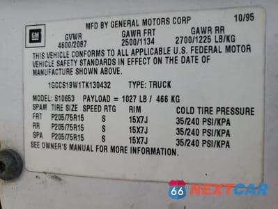 Zdjęcie 12 z 12 samochodu: 1996 CHEVROLET S TRUCK S10 VIN:1GCCS19W1TK130432 - miniatura