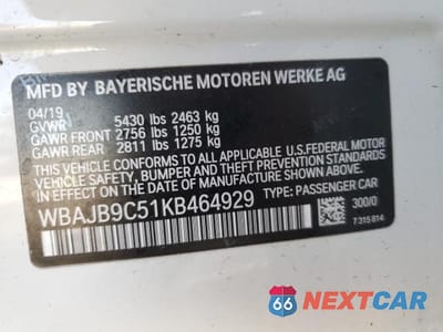 Zdjęcie 12 z 12 samochodu: 2019 BMW M550XI VIN:WBAJB9C51KB464929 - miniatura