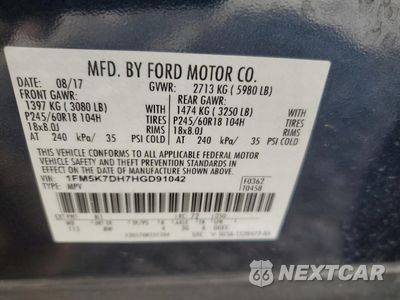 Zdjęcie 12 z 12 samochodu: 2017 FORD EXPLORER XLT VIN:1FM5K7DH7HGD91042 - miniatura