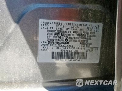 Zdjęcie 12 z 12 samochodu: 2016 NISSAN SENTRA S VIN:3N1AB7AP5GL683641 - miniatura