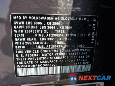 Zdjęcie 13 z 15 samochodu: 2012 VOLKSWAGEN TOUAREG V6 TDI VIN:WVGFK9BP8CD005071 - miniatura