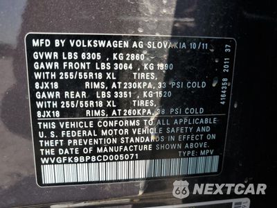 Zdjęcie 13 z 15 samochodu: 2012 VOLKSWAGEN TOUAREG V6 TDI VIN:WVGFK9BP8CD005071 - miniatura