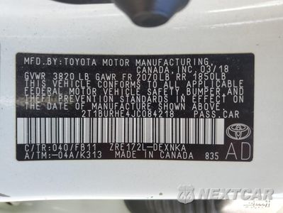 Zdjęcie 12 z 12 samochodu: 2018 TOYOTA COROLLA L VIN:2T1BURHE4JC084218 - miniatura