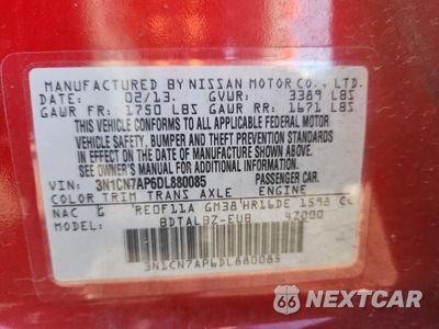 Zdjęcie 12 z 12 samochodu: 2013 NISSAN VERSA S VIN:3N1CN7AP6DL880085 - miniatura