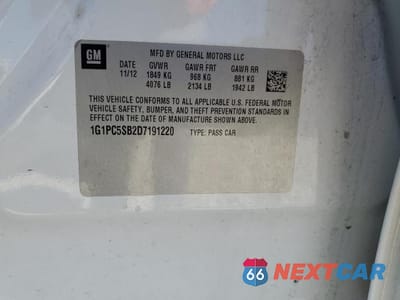 Zdjęcie 12 z 12 samochodu: 2013 CHEVROLET CRUZE LT VIN:1G1PC5SB2D7191220 - miniatura